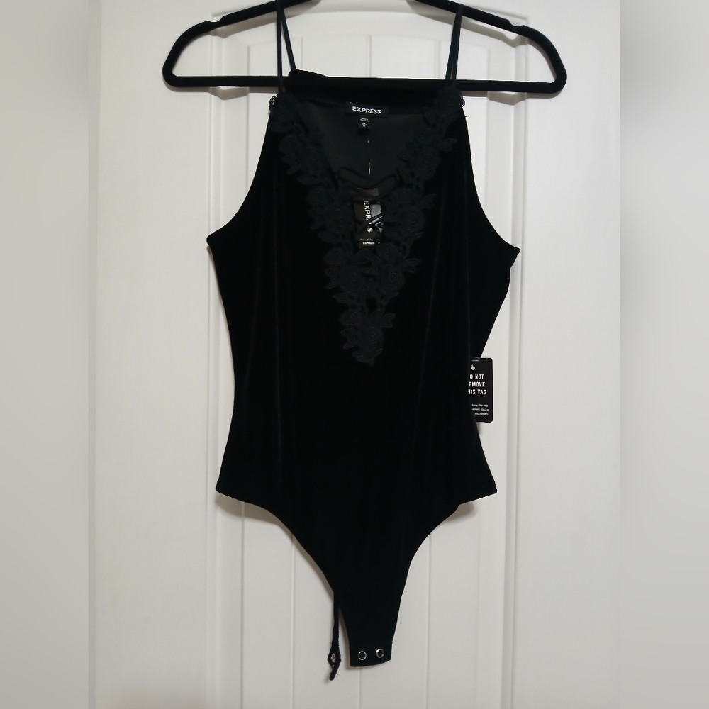 Black Velvet Lace Bodysuit NWT Medium